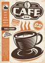 Cafe bar retro ad with coffee cup and menu list Royalty Free Stock Photo