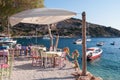 Cafe on the beach at Agios Nikolaos port, Zakynthos Royalty Free Stock Photo