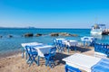 Cafe on a beach in Kolymbia. Rhodes, Greece Royalty Free Stock Photo