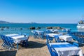 Cafe on a beach. Kolymbia. Rhodes, Greece Royalty Free Stock Photo