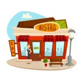 Cafe bistro building, front view, vector cartoon illustration
