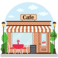 Cafe building facade with signboard