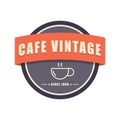 Cafe circle badge with ribbon logo vintage style.