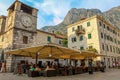 A cafe at the Clock Tower at the Square of Arms, the Old Town of Kotor