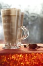 Cafe coffee latte in red glitter Royalty Free Stock Photo