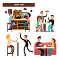 Cafe, coffee shop, restaurant with drinking coffee people vector