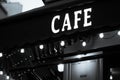 Cafe coffee shop terrace sign on the streets of Paris, France. Place for breakfast. outdoor photography. Royalty Free Stock Photo