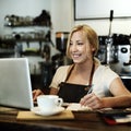 Cafe Coffee Waiter Staff Serving Cafeteria Apron Concept Royalty Free Stock Photo