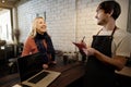 Cafe Coffee Waiter Staff Serving Cafeteria Apron Concept Royalty Free Stock Photo