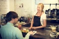 Cafe Coffee Waiter Staff Serving Cafeteria Apron Concept Royalty Free Stock Photo