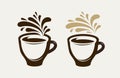 Cafe, coffeehouse logo or emblem. Cup of coffee, espresso, tea, hot drink symbol. Vector illustration