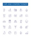 Cafe and conferctionery line icons signs set. Design collection of Cafe, Confectionery, Bakeshop, Patisserie, Pastry Royalty Free Stock Photo