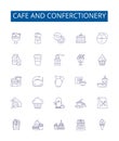 Cafe and conferctionery line icons signs set. Design collection of Cafe, Confectionery, Bakeshop, Patisserie, Pastry Royalty Free Stock Photo