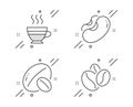 Cafe creme, Soy nut and Beans icons set. Coffee beans sign. Hot coffee, Vegetarian food, Vegetarian seed. Vector Royalty Free Stock Photo