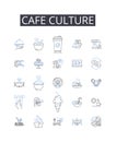 Cafe culture line icons collection. Food scene, Urban style, Street fashion, Music culture, Art community, Nightlife