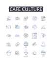 Cafe culture line icons collection. Food scene, Urban style, Street fashion, Music culture, Art community, Nightlife