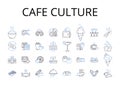 Cafe culture line icons collection. Food scene, Urban style, Street fashion, Music culture, Art community, Nightlife