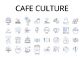 Cafe culture line icons collection. Food scene, Urban style, Street fashion, Music culture, Art community, Nightlife