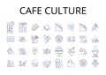 Cafe culture line icons collection. Food scene, Urban style, Street fashion, Music culture, Art community, Nightlife