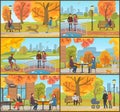 Cafe and Customers Autumn Park People Set Vector Royalty Free Stock Photo