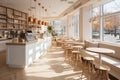 Cafe design counter and seating area Minimalist interior design white and light wood Generative AI Royalty Free Stock Photo