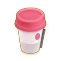 Cafe drink, pink paper cup of hot latte coffee for takeaway breakfast beverage isometric cartoon icon Royalty Free Stock Photo