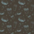 Cafe food vector set black and blue fast-food monogram pattern