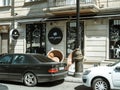 Cafe Giusto in central Baku on 5 Niyazi Street with black Mercedes-Benz E320