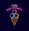 Cafe Ice Cream Neon Signboard Vector Illustration Royalty Free Stock Photo