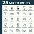 Cafe Icons Set. Collection Of Silverware, Beverage, Board And Other Elements. Also Includes Symbols Such As Lolly