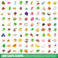 100 cafe icons set, isometric 3d style Royalty Free Stock Photo