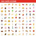 100 cafe icons set, isometric 3d style