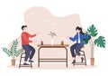 Cafe Illustration With View of People Sitting, Drinking Coffee, Working On Laptop, Chatting and Barista Standing At The Counter Royalty Free Stock Photo