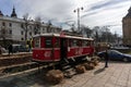 A cafe inside a train wagon in Lviv, Ukraine