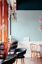 Cafe interior decoration with stool and chair contemporary modern design room with pastel wall colour