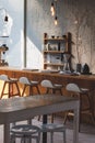 Cafe interior Layout in a loft style in dark colors open space interior view of various coffee Welcome open coffee shop background Royalty Free Stock Photo