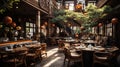 Cafe Interior of Old Traditional Dark Themed Japanise Style Background