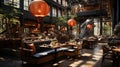 Cafe Interior of Old Traditional Dark Themed Japanise Style Background