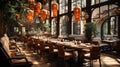 Cafe Interior of Old Traditional Dark Themed Japanise Style Background