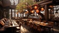 Cafe Interior of Old Traditional Dark Themed Japanise Style Background