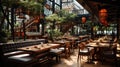 Cafe Interior of Old Traditional Dark Themed Japanise Style Background