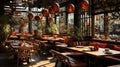 Cafe Interior of Old Traditional Dark Themed Japanise Style Background