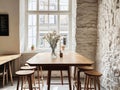 Cafe Interior With Wooden Table And Stools By Window Royalty Free Stock Photo