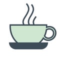 Cafe isolated icon, steaming coffee cup, hotel breakfast