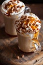 Cafe latte with whipped cream and caramel Royalty Free Stock Photo