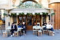 The cafe Les Chimeres situated in a busy corner of the place de Saint Paul in Paris , France. Royalty Free Stock Photo