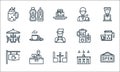 cafe line icons. linear set. quality vector line set such as open, table, coffee shop, bar counter, cashier, table, blender,