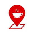 Cafe location icon vector, red navigation of cafe location icon