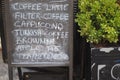 Cafe menu on black board outdoor Royalty Free Stock Photo