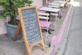 Cafe menu on black board outdoor Royalty Free Stock Photo